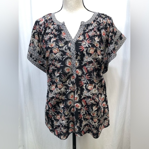 Joie Laurina Floral Red White Red Flutter Short Sleeve Top V-Neck Shirt Small - Picture 1 of 16
